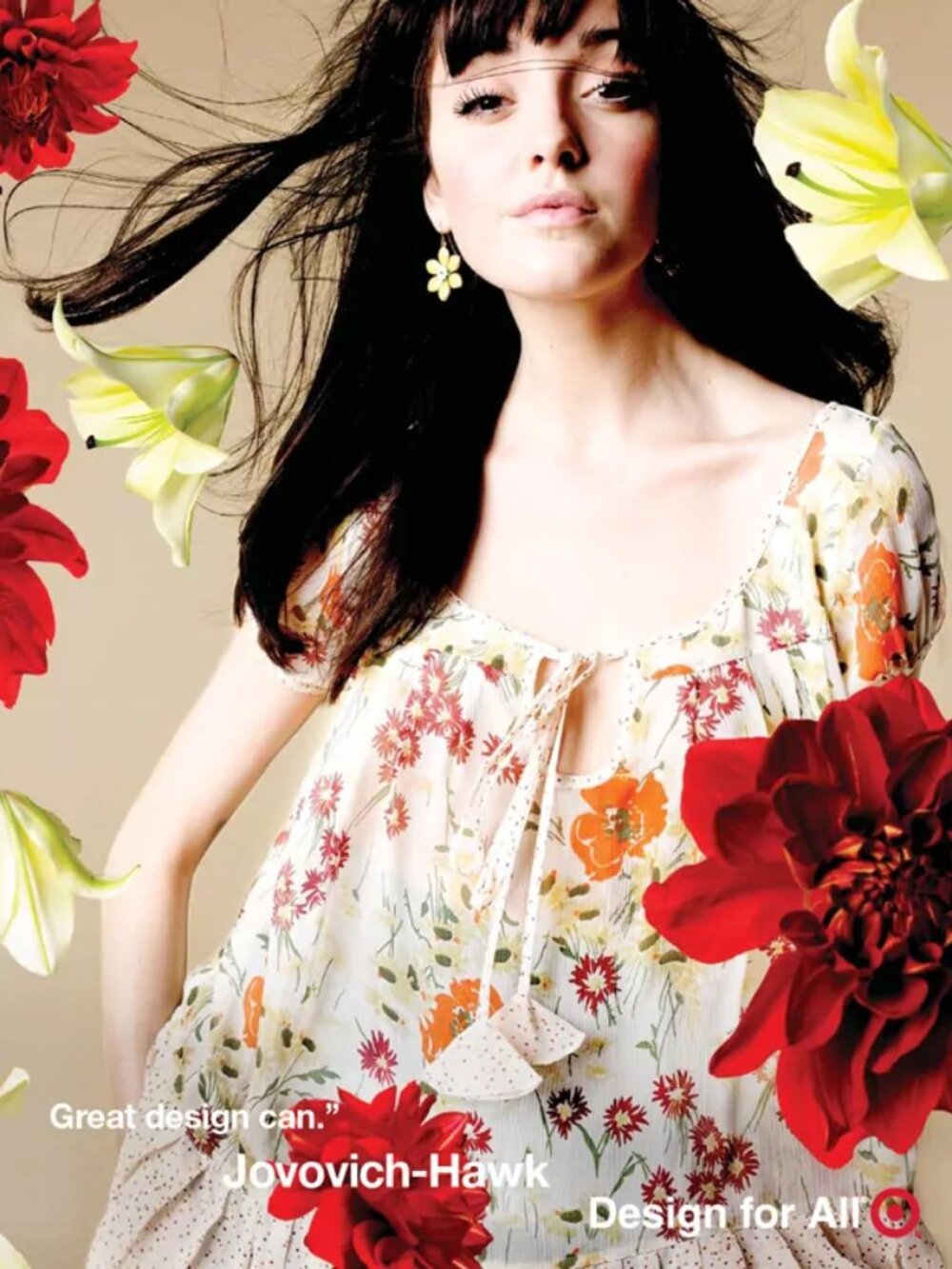Boho Floral dot JOVOVICH HAWK for TARGET Flowy top Chiffon blouse Cap Sleeve M